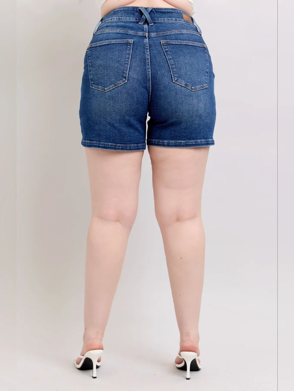 Judy Blue HR Dark Wash Double Button Waistband Denim Jean Shorts Stretch XL NEW
